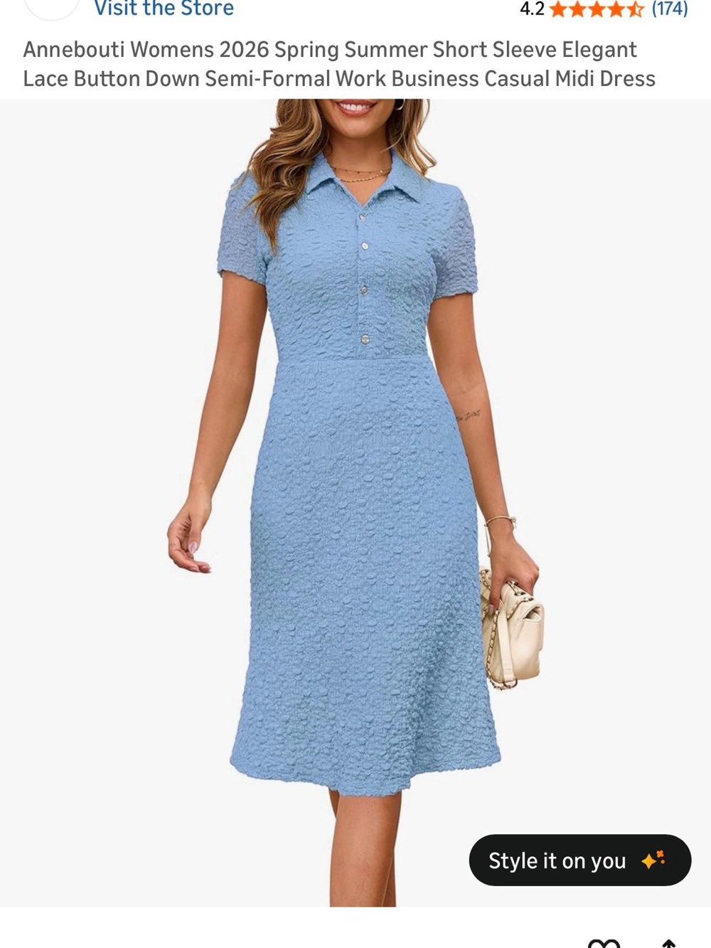 Light Blue Textured Lace Button-Front Midi Dress